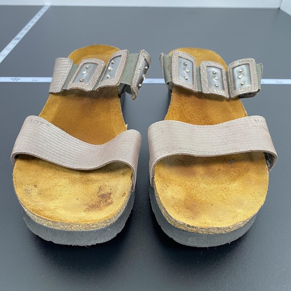 Naot Sandals Womens Size 11 Gray Slide Wedge Leather Studded Rhinestone Comfort - Picture 2 of 14